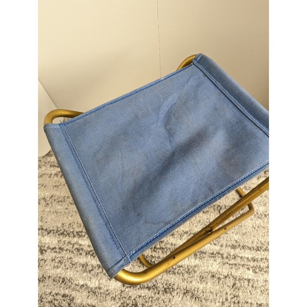 Lafuma Folding Stool Vintage Brass Blue Camping Beach Sports Compact Portable - Picture 7 of 7